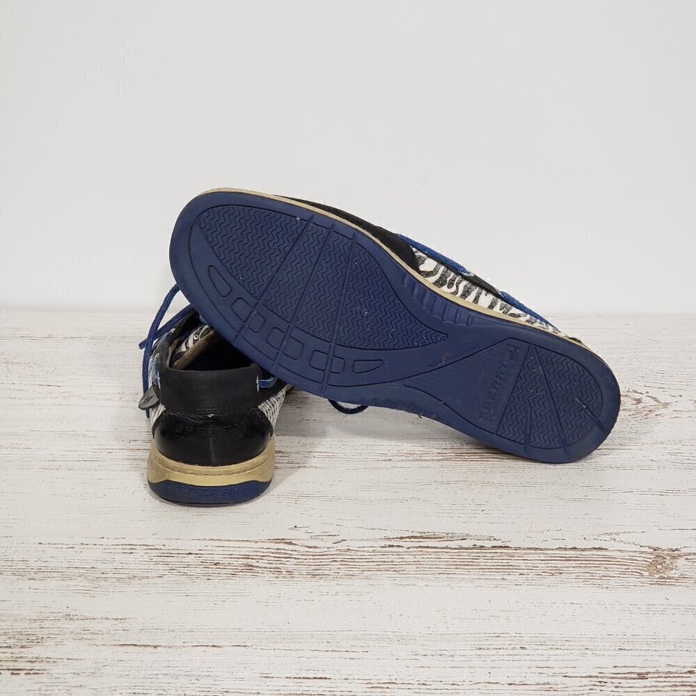 Sperry Top-sider  Leather Boat Shoes  Women's Size 9   Blue Zebra Print - Picture 8 of 8
